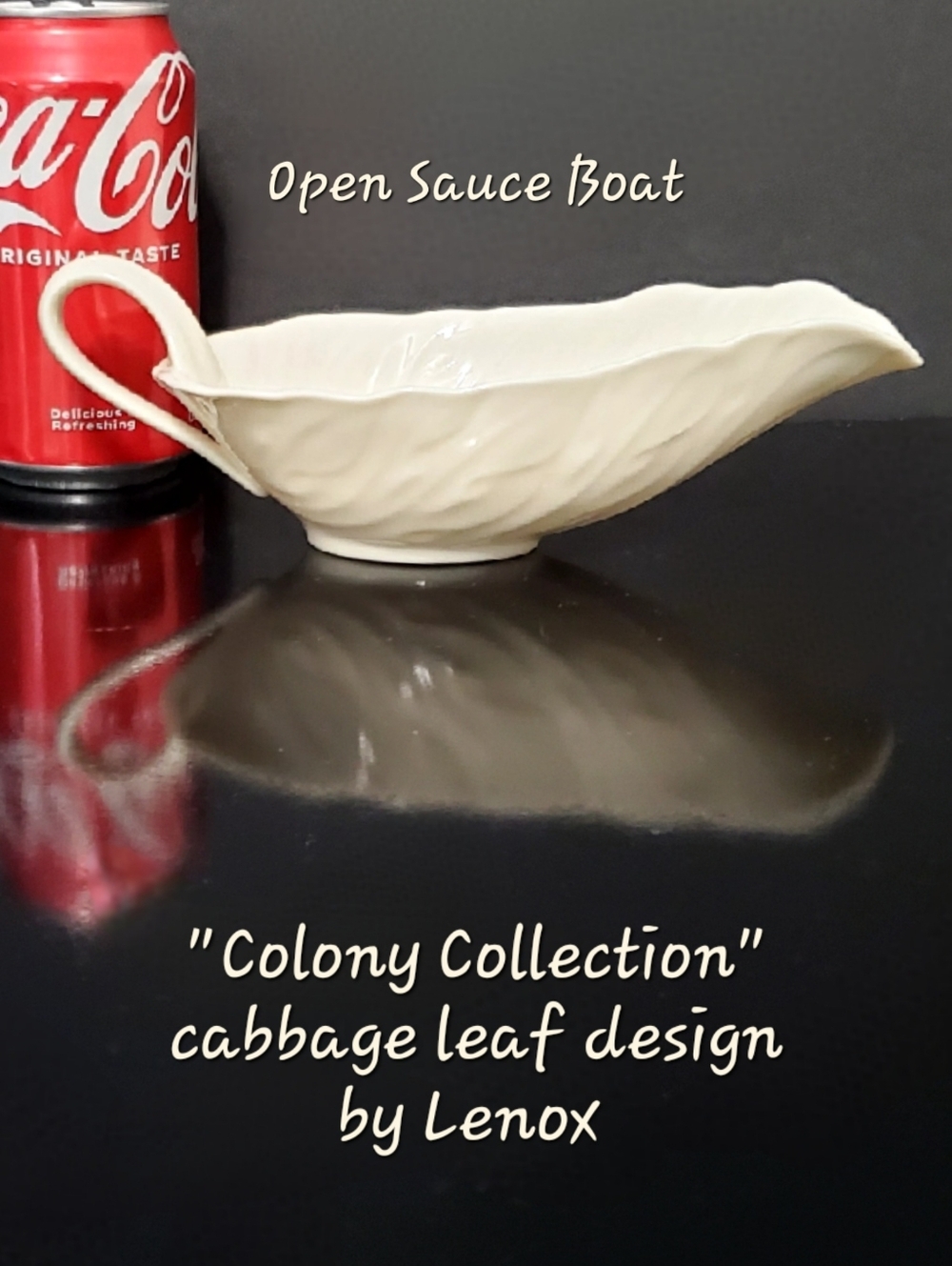 8" Lenox Colony Collection Open Sauce Boat Cabbage Leaf Ivory EUC